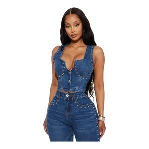 Fashion Nova For Keeps Studded Denim Vest - Medium Wash